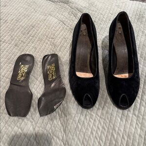 Salvatore Ferragamo Black Suede Peep-Toe 8.5
